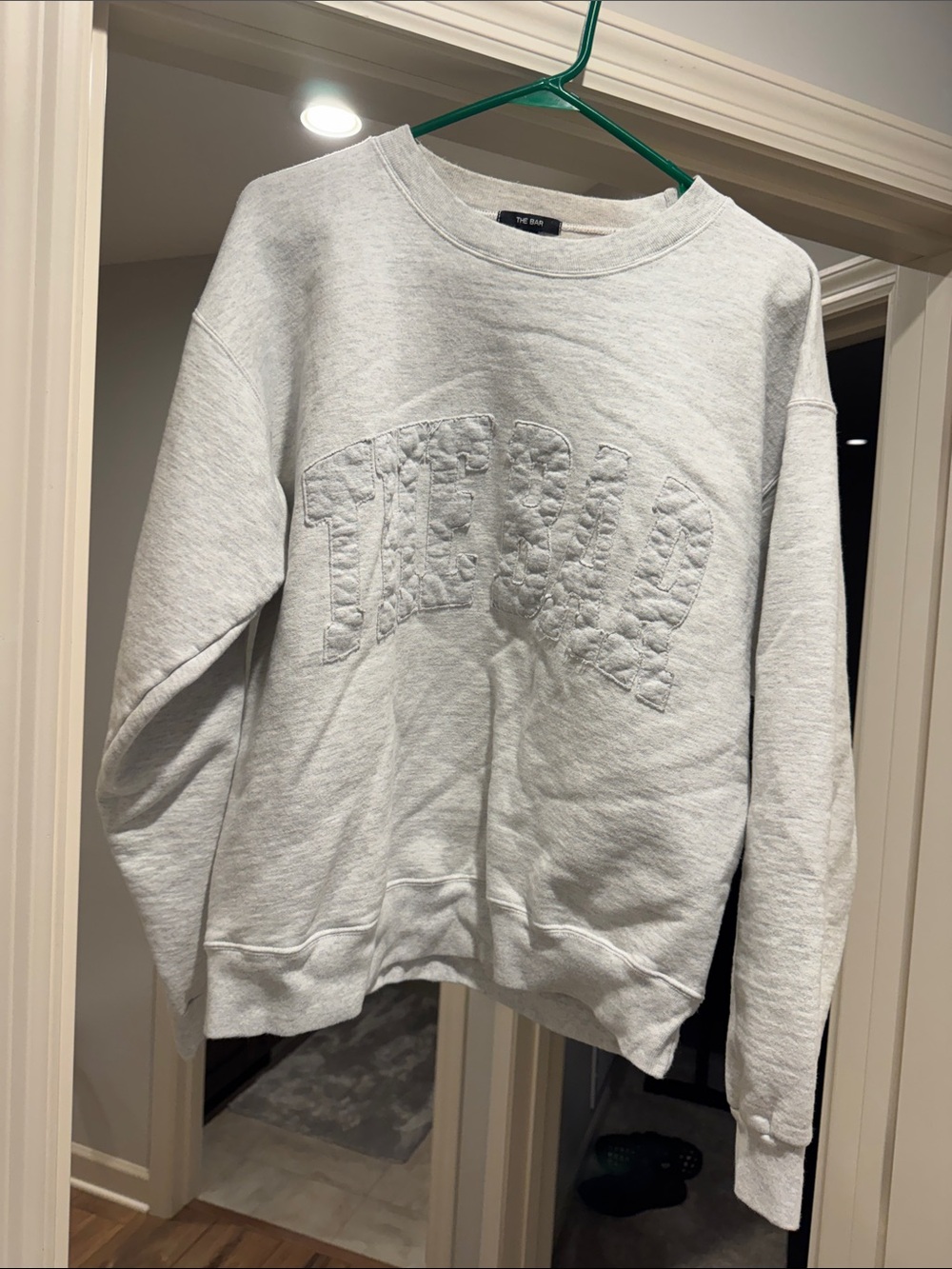 The Bar Light Gray Crewneck Sweater with Textured Logo